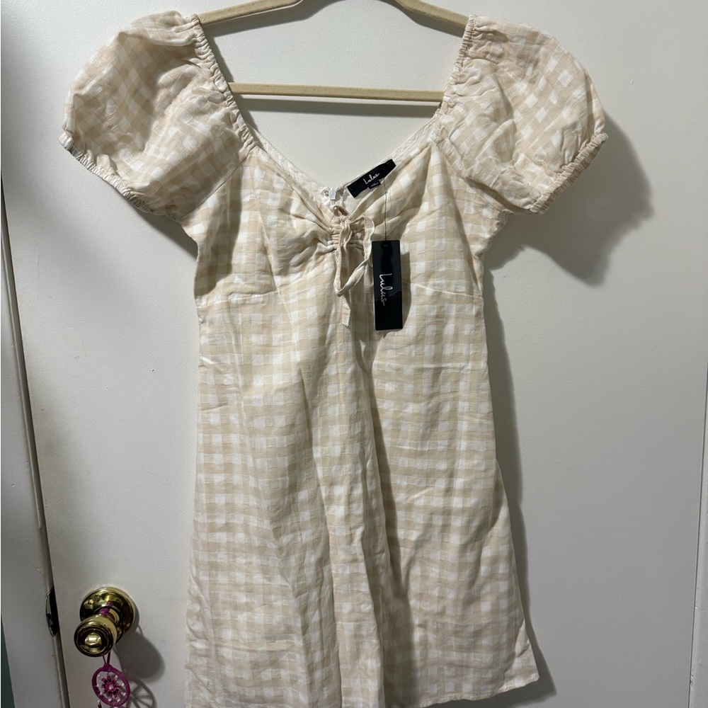 Lulu's Cream Checkered Dress